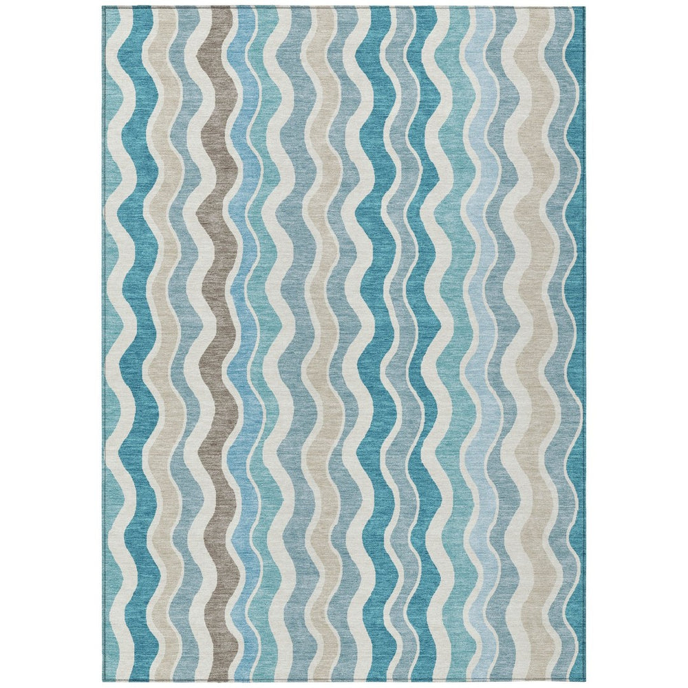 HomeRoots 8' X 10' Striped Washable Area Rug in Teal Blue, Ivory & Beige - Stylish, Durable & Easy Care! 660556