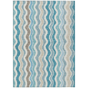 HomeRoots 9' X 12' Coastal-Inspired Teal Blue Striped Area Rug - Washable, Durable, Indoor/Outdoor Versatility 660557