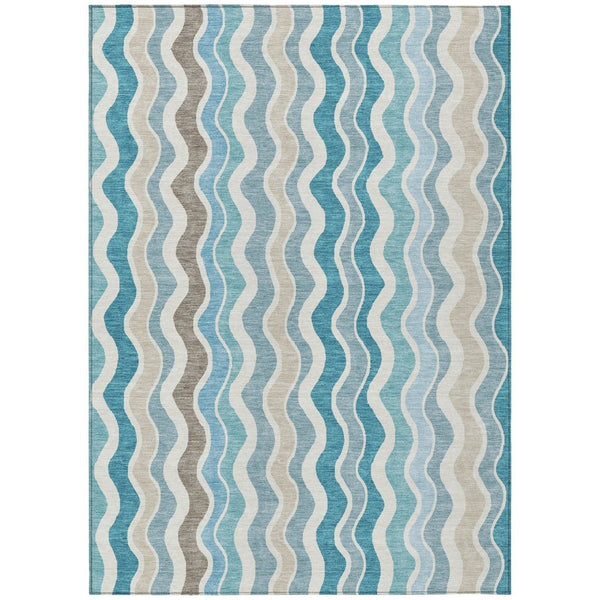HomeRoots 9' X 12' Coastal-Inspired Teal Blue Striped Area Rug - Washable, Durable, Indoor/Outdoor Versatility 660557