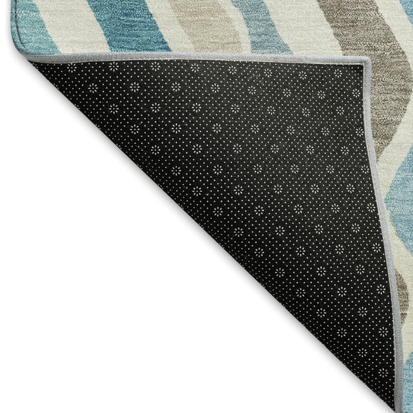 HomeRoots 9' X 12' Coastal-Inspired Teal Blue Striped Area Rug - Washable, Durable, Indoor/Outdoor Versatility 660557
