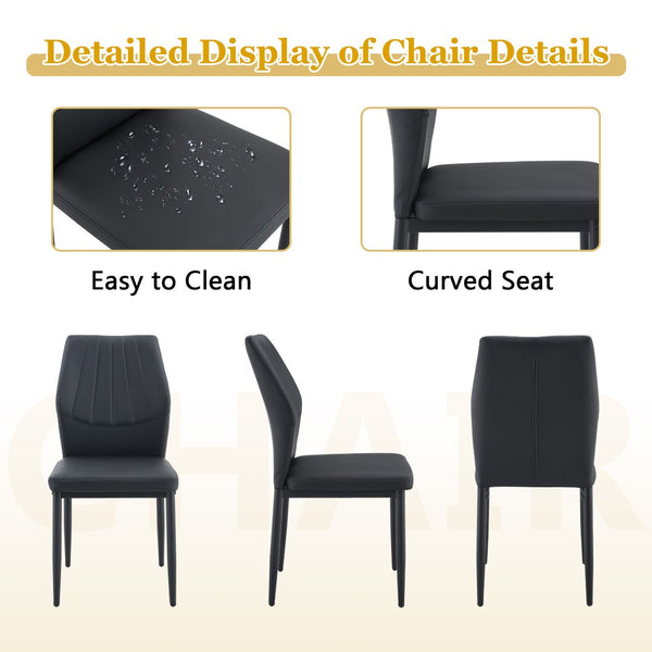 English Elm Table Set Oval Tempered Glass 71 Inch Top with Eight Faux Suede Chairs Modern Dining Black,Transparent W1151S04756
