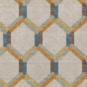HomeRoots 9' X 12' Washable Beige Wheat & Blue Geometric Area Rug - Stylish Indoor/Outdoor Decor Solution! 660563