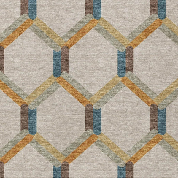 HomeRoots 10' Beige Wheat and Blue Geometric Washable Area Rug – Durable, Stylish for Indoor & Outdoor Spaces! 660564