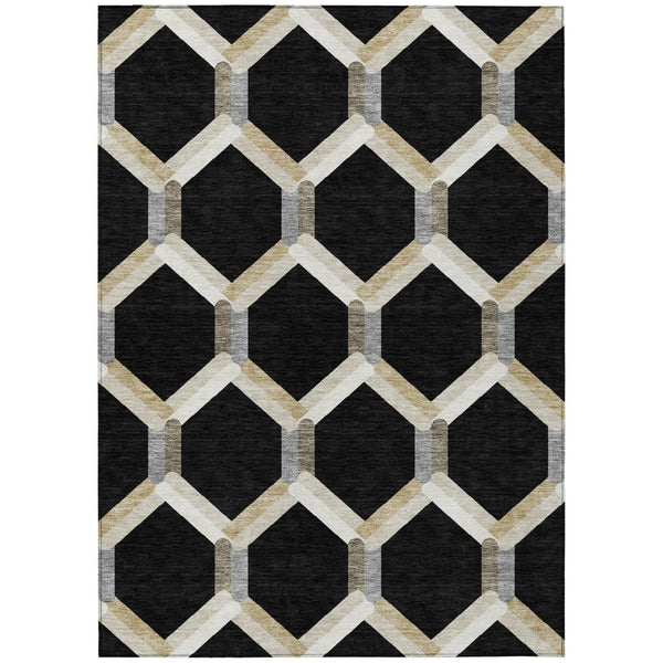 HomeRoots 9' X 12' Geometric Indoor Outdoor Area Rug in Black Ivory & Wheat - Durable, Washable & Stylish Design 660569
