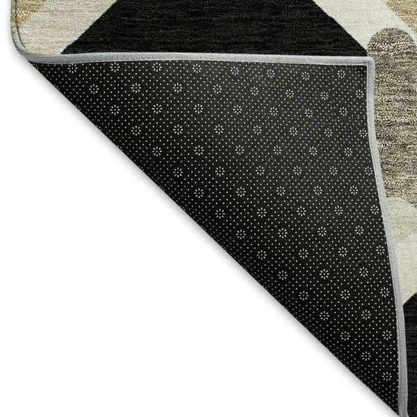 HomeRoots 9' X 12' Geometric Indoor Outdoor Area Rug in Black Ivory & Wheat - Durable, Washable & Stylish Design 660569