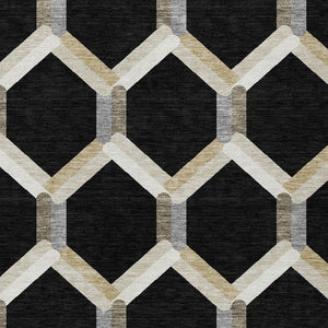 HomeRoots 9' X 12' Geometric Indoor Outdoor Area Rug in Black Ivory & Wheat - Durable, Washable & Stylish Design 660569