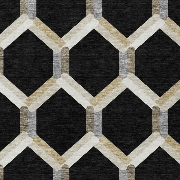 HomeRoots 9' X 12' Geometric Indoor Outdoor Area Rug in Black Ivory & Wheat - Durable, Washable & Stylish Design 660569