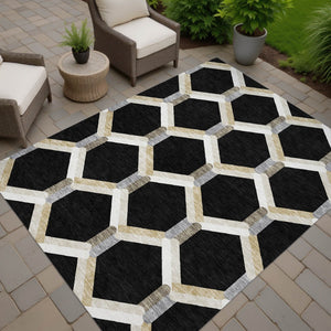 HomeRoots 10' Modern Black Ivory Wheat Geometric Washable Area Rug for Indoor & Outdoor Stylish Spaces 660570