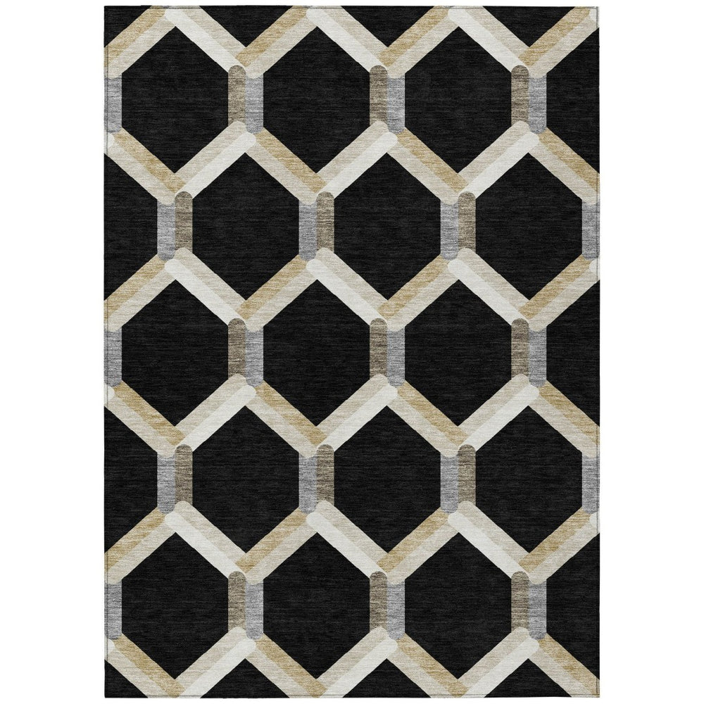 HomeRoots 10' Modern Black Ivory Wheat Geometric Washable Area Rug for Indoor & Outdoor Stylish Spaces 660570