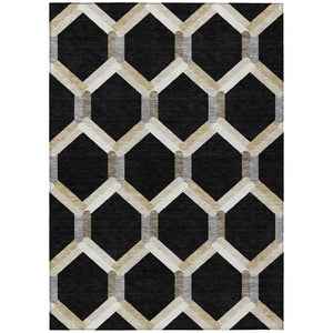 HomeRoots 10' Modern Black Ivory Wheat Geometric Washable Area Rug for Indoor & Outdoor Stylish Spaces 660570