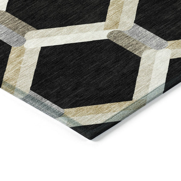 HomeRoots 10' Modern Black Ivory Wheat Geometric Washable Area Rug for Indoor & Outdoor Stylish Spaces 660570
