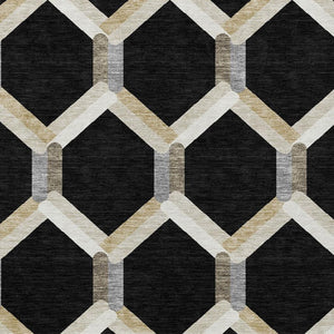 HomeRoots 10' Modern Black Ivory Wheat Geometric Washable Area Rug for Indoor & Outdoor Stylish Spaces 660570