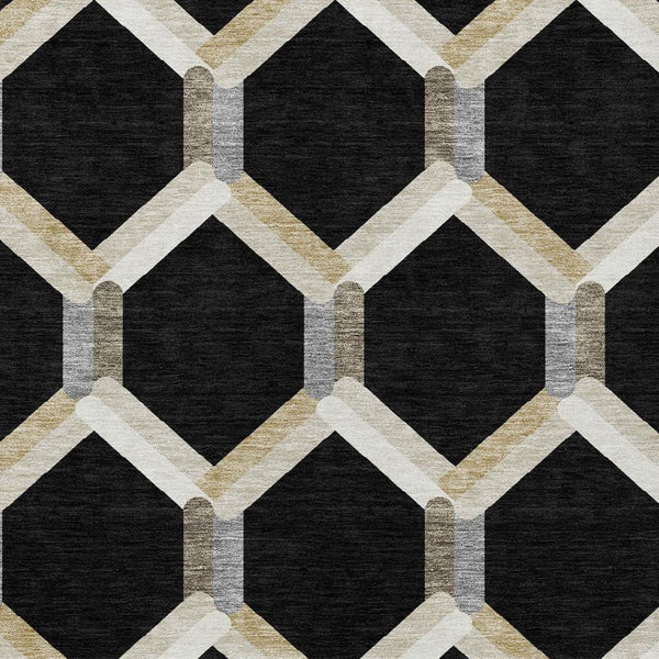 HomeRoots 10' Modern Black Ivory Wheat Geometric Washable Area Rug for Indoor & Outdoor Stylish Spaces 660570