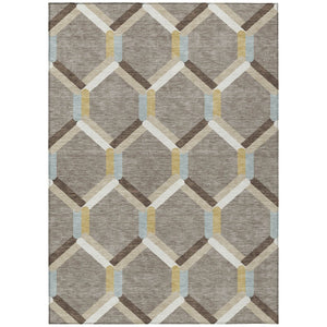 HomeRoots 8' Washable Geometric Area Rug - Brown, Ivory & Beige for Indoor/Outdoor Use, Stain-Resistant Design 660574