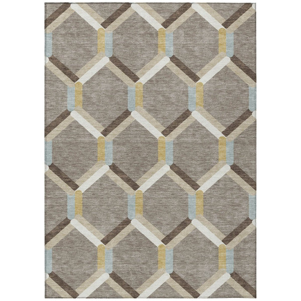 HomeRoots 8' Washable Geometric Area Rug - Brown, Ivory & Beige for Indoor/Outdoor Use, Stain-Resistant Design 660574