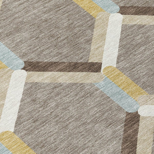 HomeRoots 8' Washable Geometric Area Rug - Brown, Ivory & Beige for Indoor/Outdoor Use, Stain-Resistant Design 660574