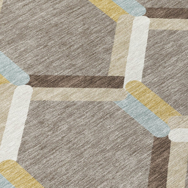 HomeRoots 8' Washable Geometric Area Rug - Brown, Ivory & Beige for Indoor/Outdoor Use, Stain-Resistant Design 660574