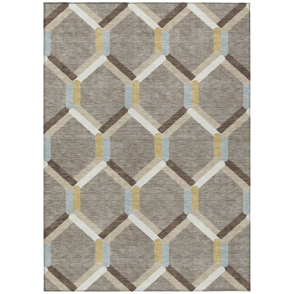 HomeRoots 9' Geometric Washable Area Rug in Brown, Ivory & Beige - Durable for Indoor/Outdoor Use & Easy Care! 660575