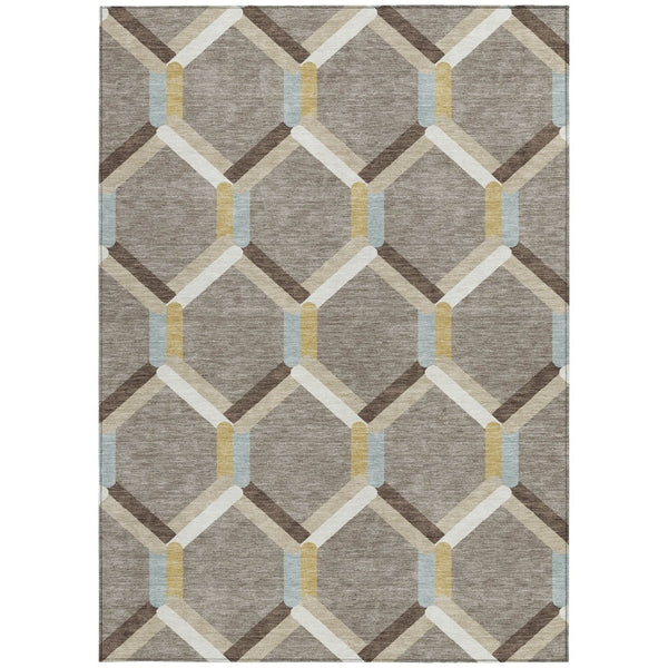 HomeRoots 10' Brown Ivory Beige Geometric Washable Area Rug for Indoor Outdoor Spaces - Durable & Stylish 660576