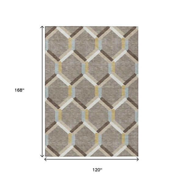 HomeRoots 10' Brown Ivory Beige Geometric Washable Area Rug for Indoor Outdoor Spaces - Durable & Stylish 660576