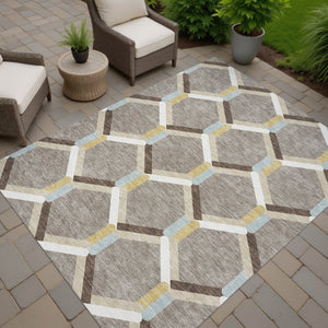 HomeRoots 10' Brown Ivory Beige Geometric Washable Area Rug for Indoor Outdoor Spaces - Durable & Stylish 660576