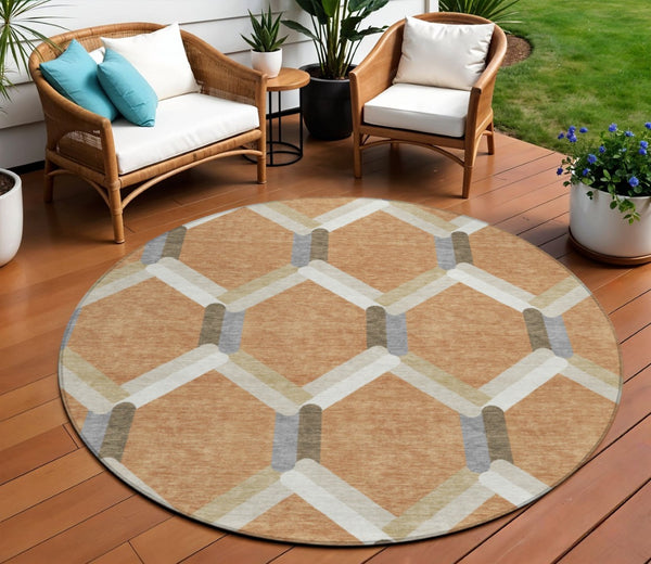 HomeRoots 8' Copper Geometric Area Rug - Stylish and Washable Indoor/Outdoor Mat for High-Traffic Spaces 660579