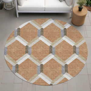 HomeRoots 8' Copper Geometric Area Rug - Stylish and Washable Indoor/Outdoor Mat for High-Traffic Spaces 660579