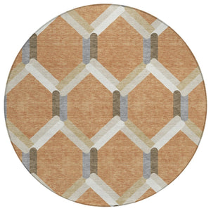 HomeRoots 8' Copper Geometric Area Rug - Stylish and Washable Indoor/Outdoor Mat for High-Traffic Spaces 660579