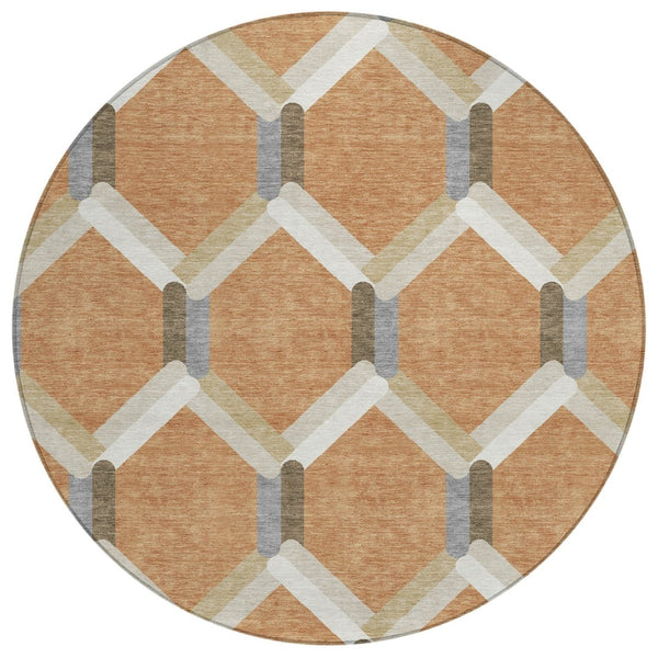 HomeRoots 8' Copper Geometric Area Rug - Stylish and Washable Indoor/Outdoor Mat for High-Traffic Spaces 660579
