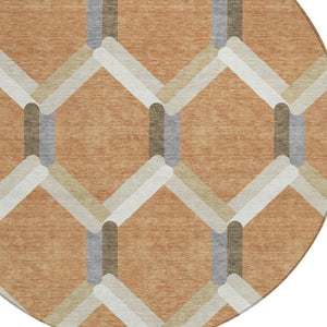 HomeRoots 8' Copper Geometric Area Rug - Stylish and Washable Indoor/Outdoor Mat for High-Traffic Spaces 660579