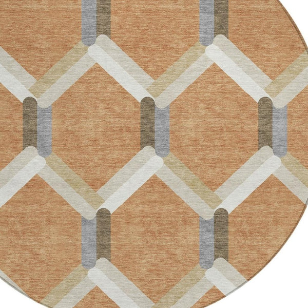 HomeRoots 8' Copper Geometric Area Rug - Stylish and Washable Indoor/Outdoor Mat for High-Traffic Spaces 660579