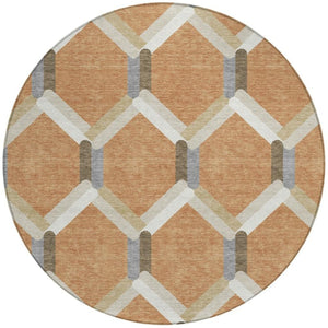 HomeRoots 8' Copper Geometric Area Rug - Stylish and Washable Indoor/Outdoor Mat for High-Traffic Spaces 660579