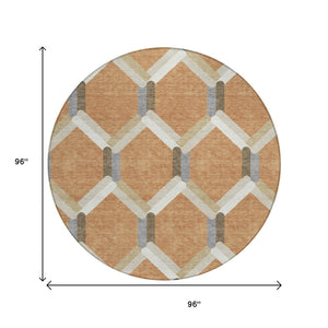 HomeRoots 8' Copper Geometric Area Rug - Stylish and Washable Indoor/Outdoor Mat for High-Traffic Spaces 660579