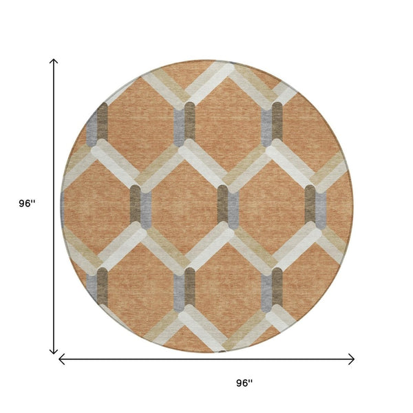 HomeRoots 8' Copper Geometric Area Rug - Stylish and Washable Indoor/Outdoor Mat for High-Traffic Spaces 660579