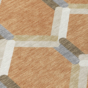 HomeRoots 8' X 10' Copper Ivory Gray Geometric Washable Rug - Stylish Indoor Outdoor Area for High Traffic Use 660580
