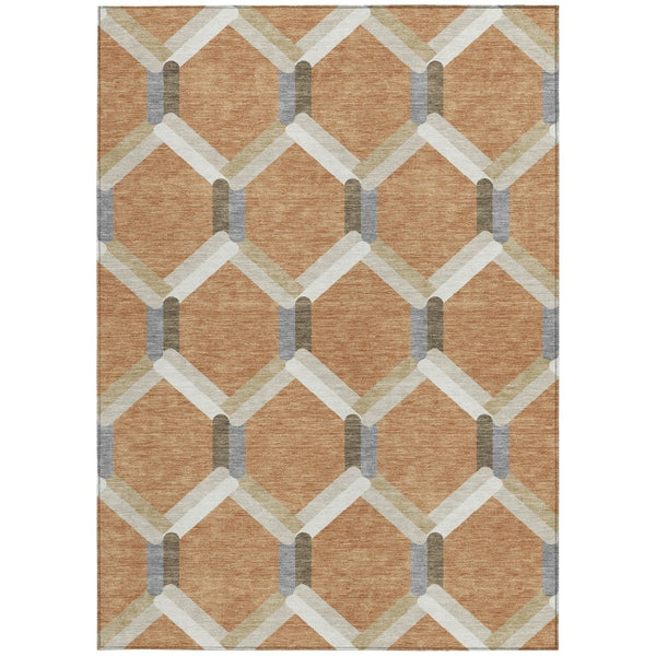 HomeRoots 9' X 12' Stylish Copper Ivory & Gray Geometric Washable Area Rug for Indoor & Outdoor Use 660581