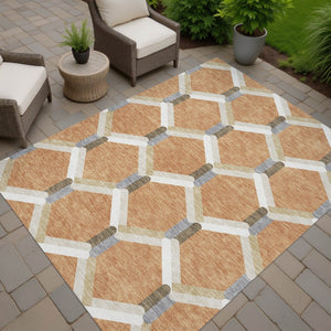 HomeRoots 9' X 12' Stylish Copper Ivory & Gray Geometric Washable Area Rug for Indoor & Outdoor Use 660581