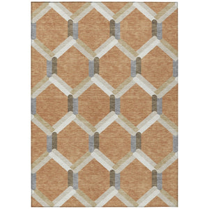 HomeRoots 9' X 12' Stylish Copper Ivory & Gray Geometric Washable Area Rug for Indoor & Outdoor Use 660581