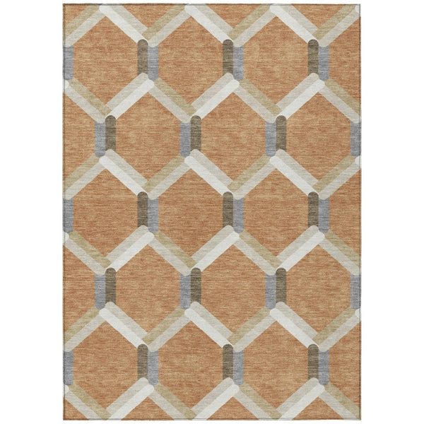 HomeRoots 9' X 12' Stylish Copper Ivory & Gray Geometric Washable Area Rug for Indoor & Outdoor Use 660581
