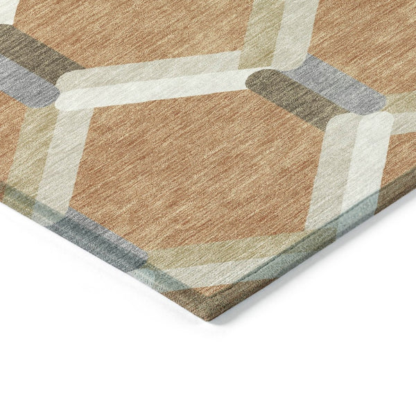 HomeRoots 9' X 12' Stylish Copper Ivory & Gray Geometric Washable Area Rug for Indoor & Outdoor Use 660581