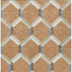 HomeRoots 9' X 12' Stylish Copper Ivory & Gray Geometric Washable Area Rug for Indoor & Outdoor Use 660581
