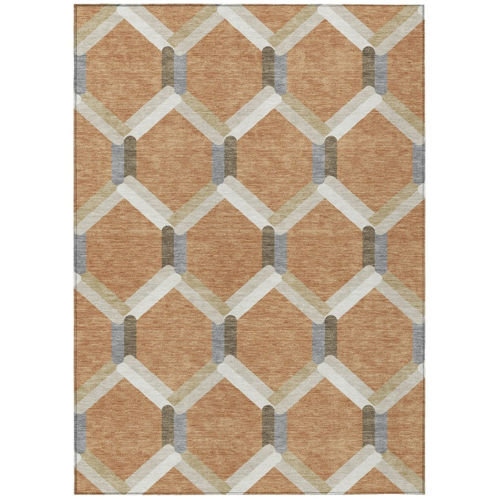 HomeRoots 10' Geometric Copper Ivory Gray Area Rug – Stylish, Washable, Indoor/Outdoor, Stain-Resistant Design 660582