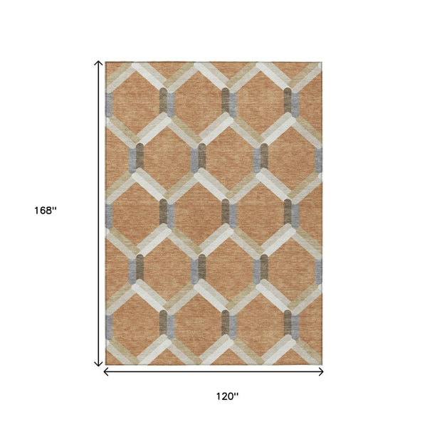 HomeRoots 10' Geometric Copper Ivory Gray Area Rug – Stylish, Washable, Indoor/Outdoor, Stain-Resistant Design 660582