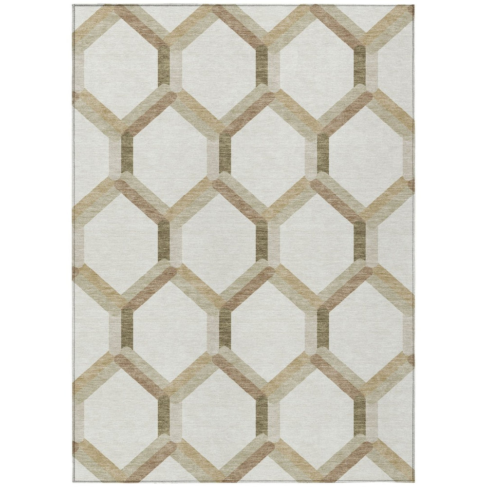 HomeRoots 5' X 8' Ivory and Brown Geometric Washable Area Rug - Versatile Indoor/Outdoor Design for Any Space 660584