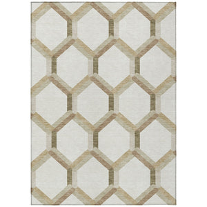 HomeRoots 5' X 8' Ivory and Brown Geometric Washable Area Rug - Versatile Indoor/Outdoor Design for Any Space 660584