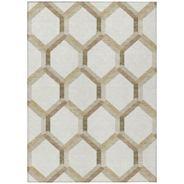 HomeRoots 5' X 8' Ivory and Brown Geometric Washable Area Rug - Versatile Indoor/Outdoor Design for Any Space 660584
