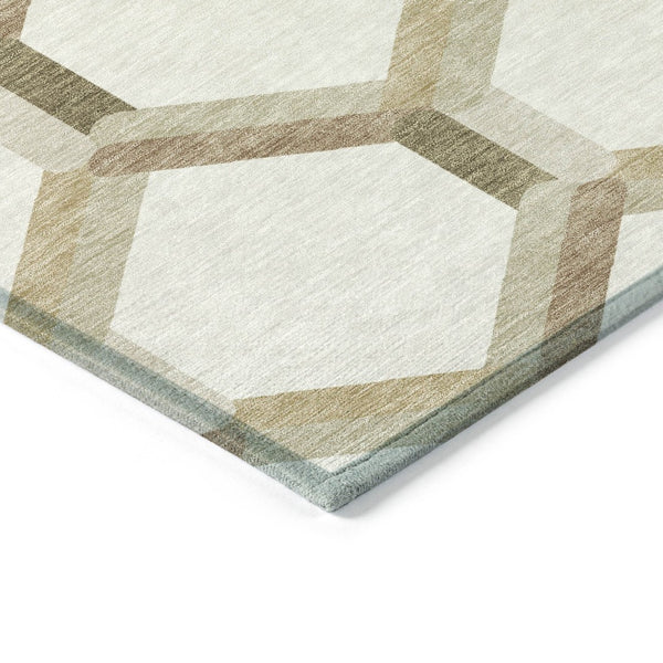 HomeRoots 5' X 8' Ivory and Brown Geometric Washable Area Rug - Versatile Indoor/Outdoor Design for Any Space 660584