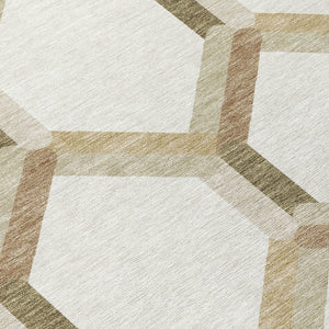 HomeRoots 5' X 8' Ivory and Brown Geometric Washable Area Rug - Versatile Indoor/Outdoor Design for Any Space 660584
