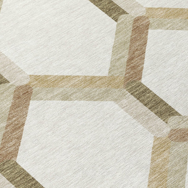 HomeRoots 5' X 8' Ivory and Brown Geometric Washable Area Rug - Versatile Indoor/Outdoor Design for Any Space 660584