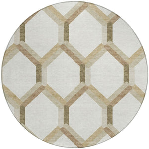 HomeRoots 8' Round Washable Ivory and Brown Geometric Area Rug for Indoor/Outdoor Use - Durable & Stylish! 660585
